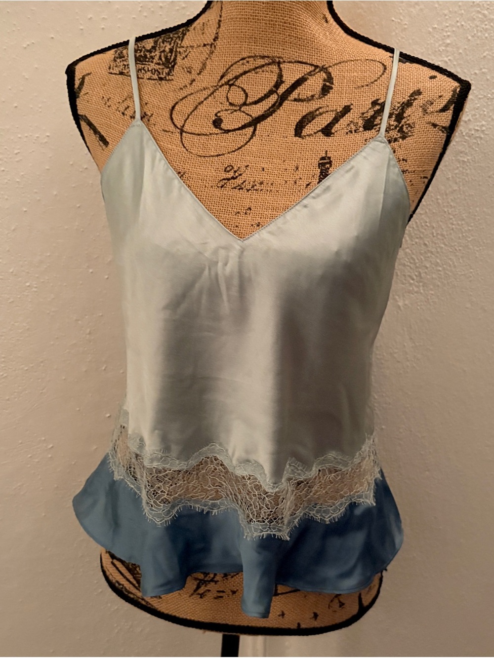 NWT Victoria's Secret Pastel Mint Green & Aqua Blue Colorblock Satin & Lace Cami - Picture 10 of 14